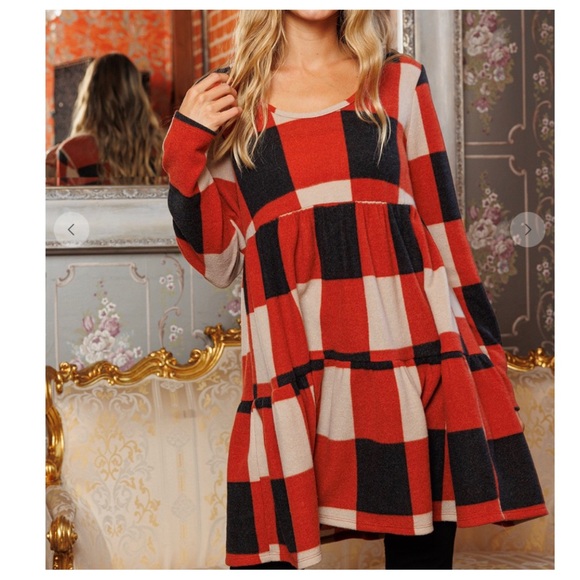 #06 Boho Fabulous Plaid Pattern Tiered Mini Dress - Picture 3 of 6